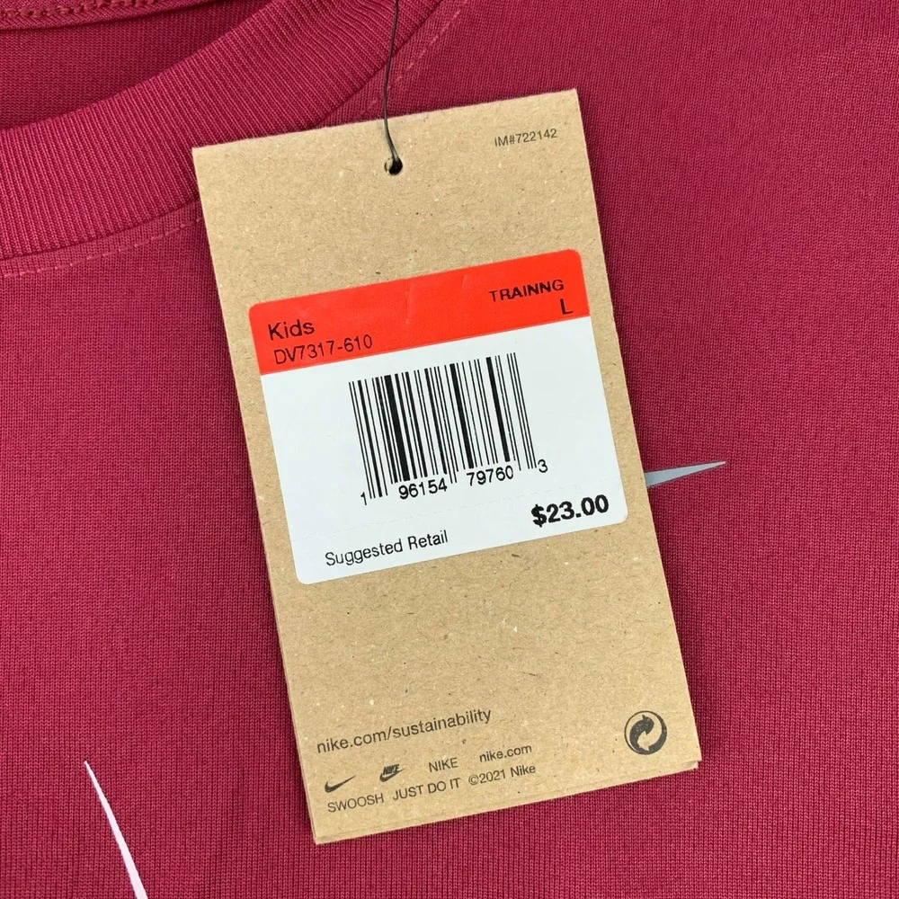 Nike Imlay Elementary Running T-Shirt Kids L Maroon Athletic Dri-Fit NWT